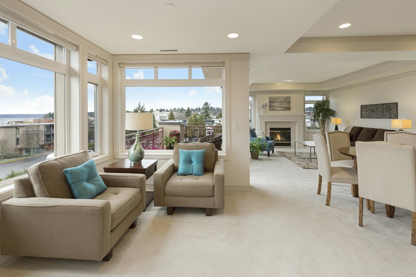 Stock photograph of a furnished living space, shown with the Home Stay service.